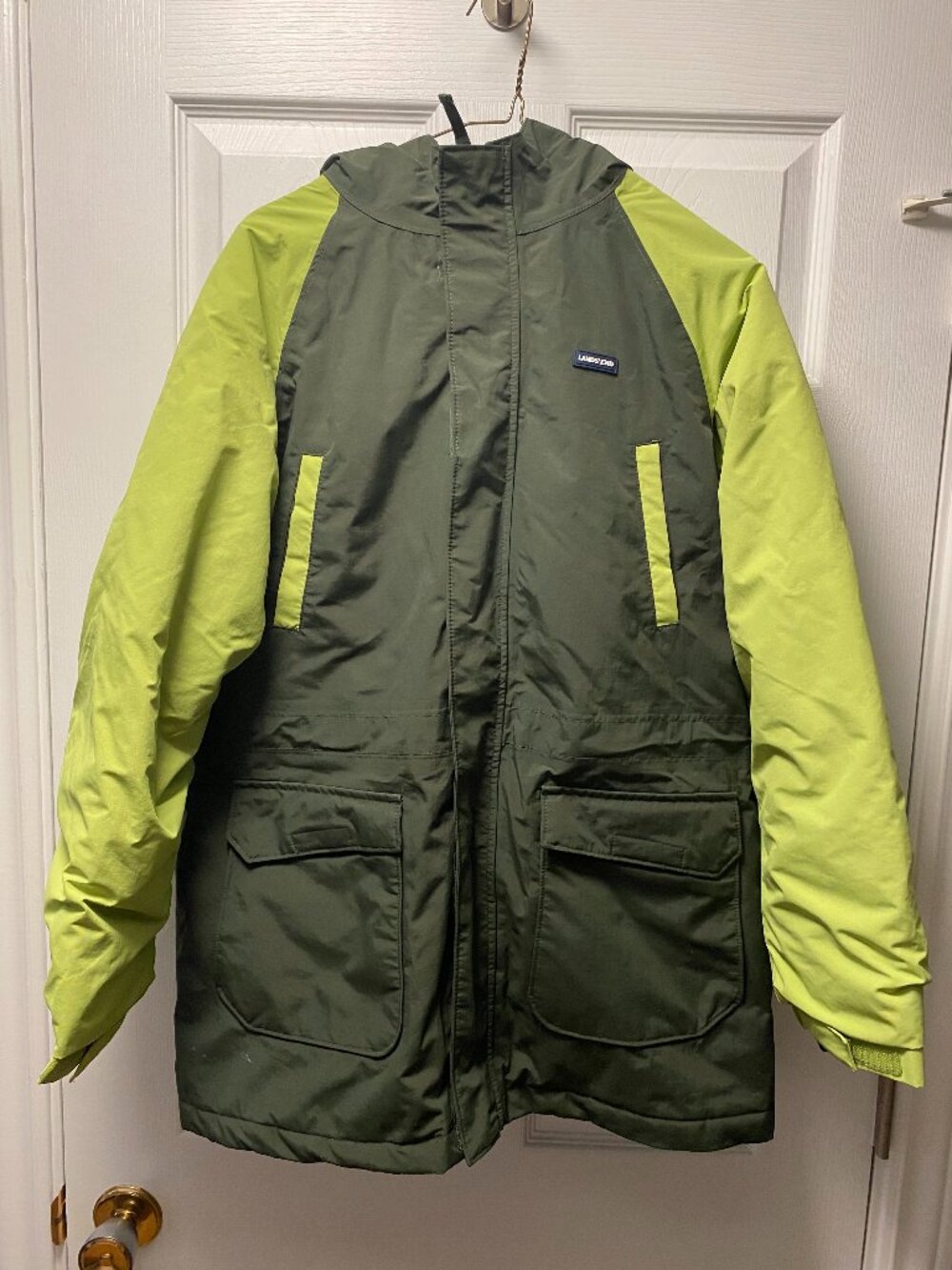 Lands' End Boys Husky L 14H-16H Winter Parka Jacket Green Fleece Lined